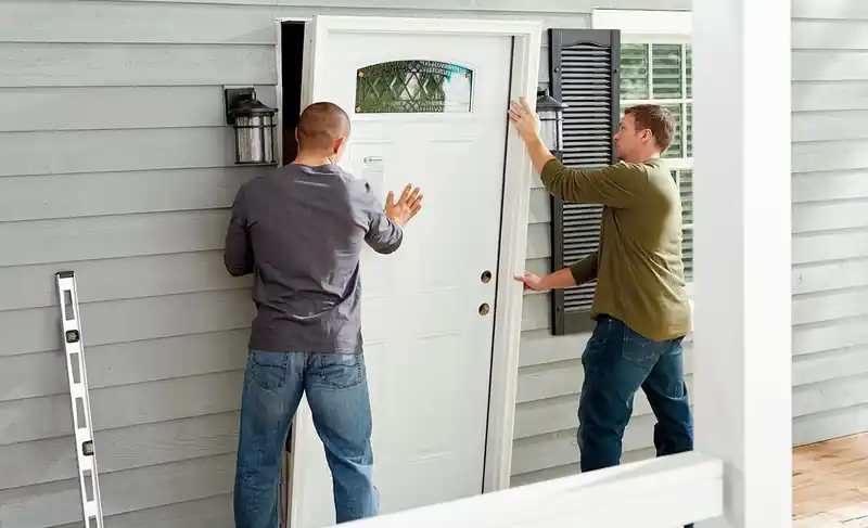 Professional entry door installation on Omaha home by Royalty Roofing and Siding