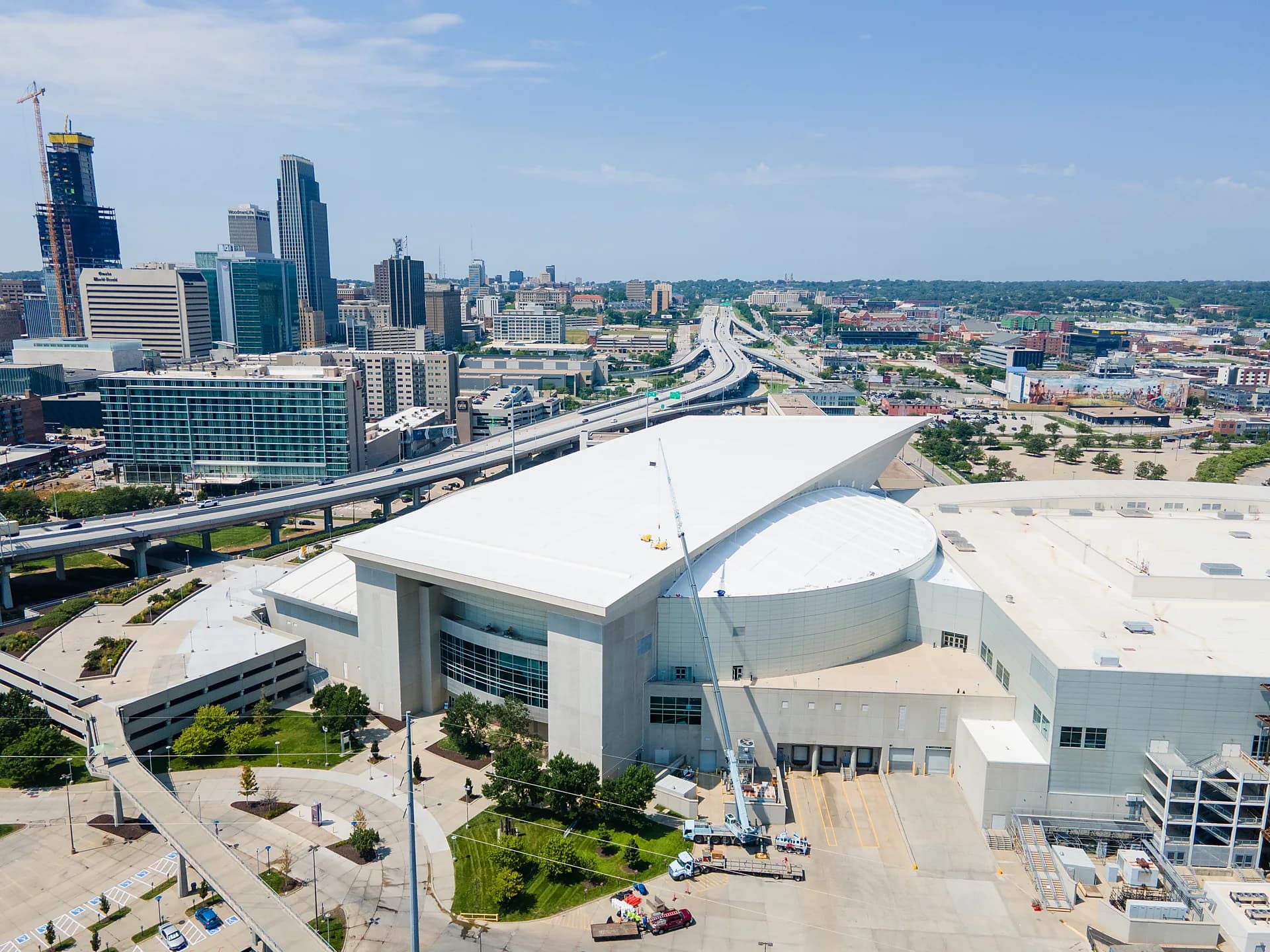 Commercial roofing project in downtown Omaha by Royalty Roofing